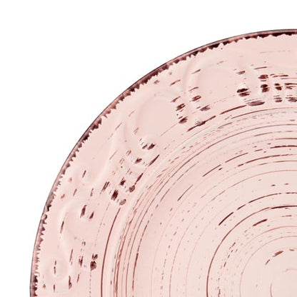 Pfaltzgraff Pink Trellis 12-Piece Dinnerware Set, Stoneware Plates and Bowls Sets for 4, Dishwasher and Microwave Safe, Rustic Garden-Inspired Design - color: Pink