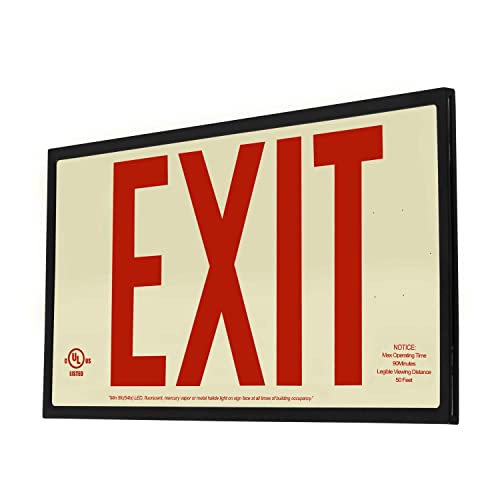LFI Lights® UL 924 Listed 50' Photoluminescent Exit Sign, Red Letters, Black Frame, Rigid Plastic, Single-Sided, Wall Mount, Optional Arrows, Glow in the Dark, No Power or Battery Needed, PA1R50 - color: 1 Red