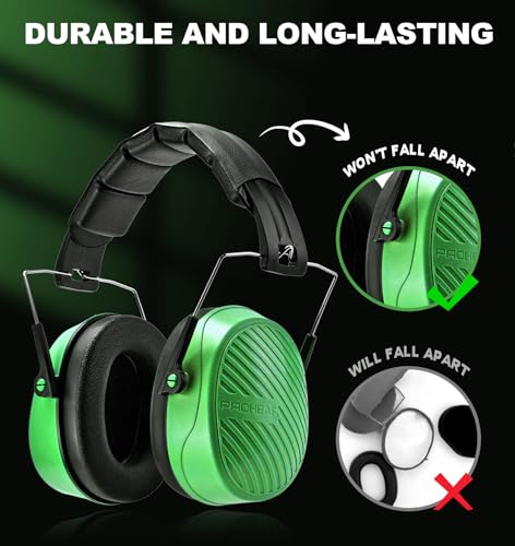PROHEAR 038 Ear Protection Safety Earmuffs for Mowing, 28dB Noise Reduction Passive Hearing Protector, Compact Foldable Headset for Shooting Construction Power Tools, Green - color: Green
