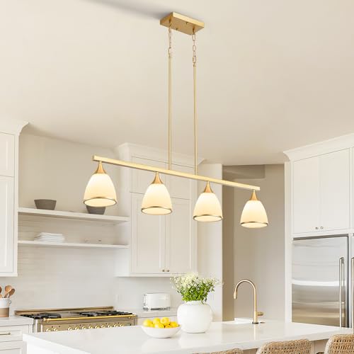 4-Light Modern Linear Chandelier for Kitchen Island Light Fixtures - color: Gold