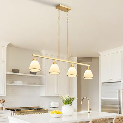 4-Light Modern Linear Chandelier for Kitchen Island Light Fixtures - color: Gold