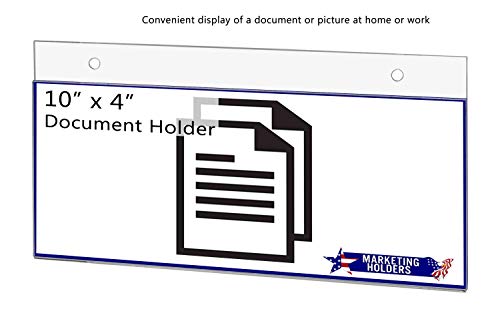 Marketing Holders 10 Pack Wall Mount Sign Holder for 10" x 4" Door Nameplates and Titles in Offices and Conference Centers Clear Acrylic Sleeve with 2 Pre Drilled Holes and Hanging Hardware - size: 10"w x 4"h