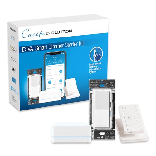 Lutron Caseta Diva Smart Dimmer Starter Kit; Dimmer, Hub, Remote, & More - color: White, size: 1 Pack, style: Smart Dimmer Hub Kit