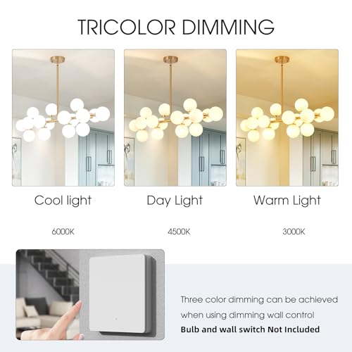 Modern Gold Chandelier Rectangle Pendant Light Sputnik Chandeliers Hanging Light Fixture 16-Light - color: Gold-40in