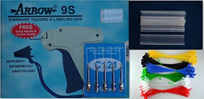 Arrow Standard 9S Tag Guns +6 Extra Needle +2000 White Barbs (Fasteners) Combo 15, 25, 50, 75mm (500 Each) + 300 Loop Pins Price Label Clothing Tagging Attacher with High Quality Steel Needle