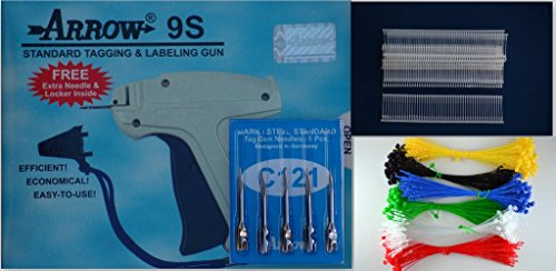 Arrow Standard 9S Tag Guns +6 Extra Needle +2000 White Barbs (Fasteners) Combo 15, 25, 50, 75mm (500 Each) + 300 Loop Pins Price Label Clothing Tagging Attacher with High Quality Steel Needle