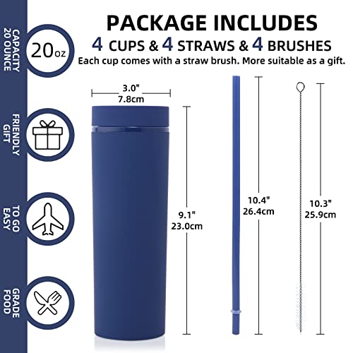 Volhoply 20oz Tumbler with Lid and Straw 8 Pack,Double Wall Plastic Skinny Tumblers Bulk,Reusable Travel Cute Coffee Mug,BPA Free Matte Acrylic Water Cups With Straw for Party,DIY Gifts(Navy, 8 Set) - color: Navy
