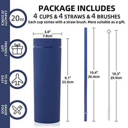 Volhoply 20oz Tumbler with Lid and Straw 8 Pack,Double Wall Plastic Skinny Tumblers Bulk,Reusable Travel Cute Coffee Mug,BPA Free Matte Acrylic Water Cups With Straw for Party,DIY Gifts(Navy, 8 Set) - color: Navy