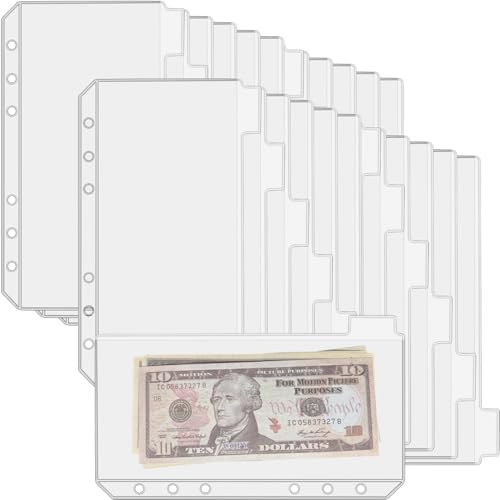 UMSICHT 24PCS A6 Binder Pockets with No Zippers, Zipless Budget Envelopes with Index Bits Design, A6 Binder Pouch for 6 Ring Binder, Money Folder Organizer,Clear PVC Savings Challenges Envelopes,24PCS - size: 24PCS A6 Pockets