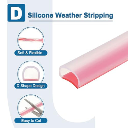 PATIKIL Silicone Weather Stripping Door Seal, 9.8 ft D Shape Weather Stripping Self Adhesive Door Seal Strip for Door Frame, Window Sealing, Large Gap, 19/32" Wx5/128 Tx25/64 H, Clear/Red - size: 9.8 ft Long, 19/32"Wx5/128"Tx25/64"H
