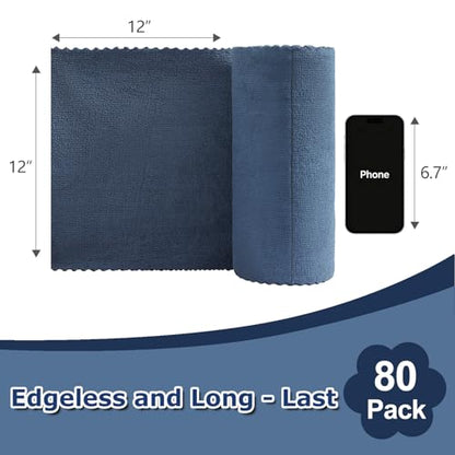Jessy Home 80 Pack Microfiber Cleaning Cloth Roll Reusable Paper Towels 12"x12" Tear Away Cloth, Microfiber Towels for Cars, Wash Cloths, Lint Free Rags for House,Kitchen,Window,Cleaning Supplies - color: Navy Blue