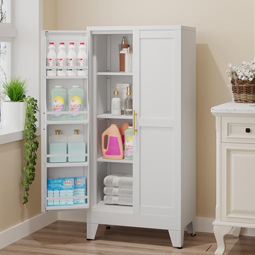 GAIOUS Metal Kitchen Pantry Cabinet, Food Storage Cabinets White Cupboard - color: White, size: 13.78"D x 27.56"W x 47.24"H