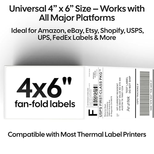 4x6 Thermal Labels, 380 Fanfold Labels, Perforated & Strong Adhesive, Compatible with Direct Thermal Printers for USPS UPS FedEx DHL Address Shipping Label - size: 4x6*380