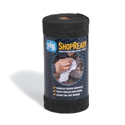 PIG ShopReady Microfiber Wipers| Durable Low-Lint Microfiber Rags | 50 per Roll | 12" W x 12" L | Black | PM50821-BK - color: Black