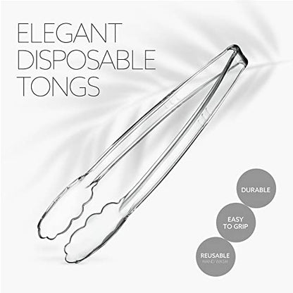 [Clear Tongs 12'' Inches] Plasticpro 12'' Serving Tongs Heavy Duty Reusable Kitchen and BBQ Clear Serving Tongs for party's, Caterings, Events, Buffet, Weddings, And every Day use Pack of 12 - color: Clear, size: 12 x 12''