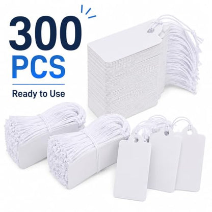 Shappy 300 Pcs White Price Tag with Elastic String 0.8''x1.58'' Jewelry Tag