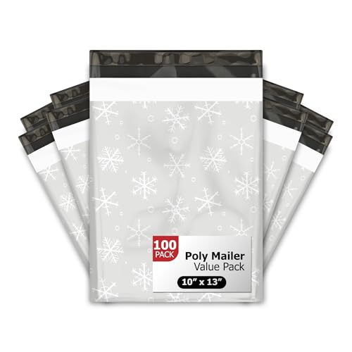 10x13 (100) Winter Snowflakes Designer Poly Mailers Waterproof Self Sealing Tear Resistant Polymailers Shipping Envelopes Premium Printed Bags For Small Businesses - color: Winter Snowflakes, size: 10x13