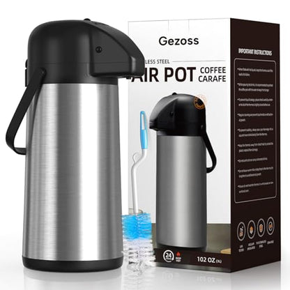 Coffee Carafe for Keeping Hot, 102OZ / 3L Airpot Coffee Dispenser with Pump - color: Stainless Steel, size: 102 Ounces
