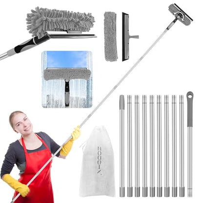 2-in-1 squeegee for window cleaning: 20+ Ft Long Reach cleaner tool with extension pole in home office commercial building Skylight Floor Ceiling Wall Dusting for Homeowner Car Enthusiast DIY Cleaners - color: Gray