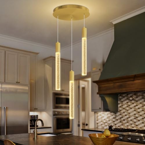 LED Modern Bubble Crystal Pendant Light for Kitchen Island Dining Room Living Room Foyer Remote Dimmable Gold Hanging Ceiling Fixture - color: Gold, size: 3-Light