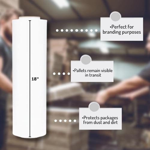 PSBM Dark White Stretch Wrap, 4 Rolls 18 Inch x 1000 Feet 100 Gauge, Heavy Duty Plastic Wrap Industrial Strength Shrink Film for Moving, Packing & Shipping - color: White, size: 4 Rolls