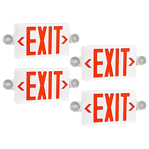 LED Exit Sign Combo with Emergency Lights, Battery Backup, Hardwired - size: 4 Pack