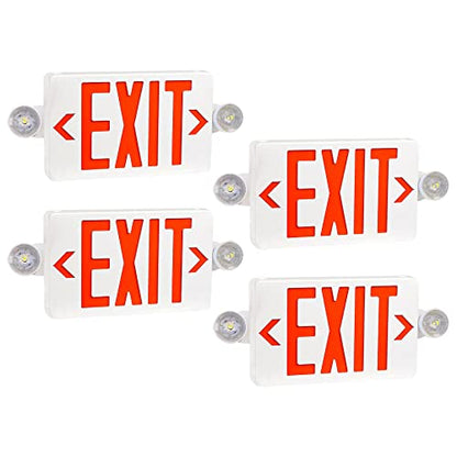 LED Exit Sign Combo with Emergency Lights, Battery Backup, Hardwired - size: 4 Pack