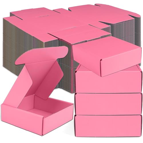 Small Shipping Boxes, 50 Pack Cardboard Box Corrugated Mailer Boxes Small Corrugated Boxes For Shipping Packaging Craft Gifts Giving Products, 6 x 4 x 1.6 Inches (Pink) - color: Pink