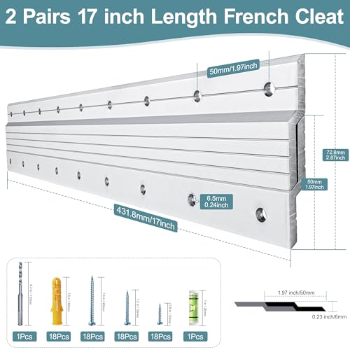 AENTGIU French Cleat Heavy Duty 17 Inch, 2 Pairs Aluminum Picture Hanger - size: 17 inch, 2 Pair(4 Pcs)