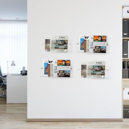 2 Pack Clear Acrylic Magazine Holder, Wall Mount Hanging Bookshelf Literature Storage Rack, Brochure File Display Shelf for Waiting Room, Living Room, Office, Home - size: Clear & 17 Inch