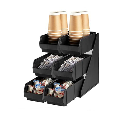 CURTA Black Self Serve Condiment Bin Stand Set, 3-Tier Stand with 6 Bins, 20" D x11.5" W x 14" H, Coffee Bar Beverage Station - size: 3 BINS(2 Pack)