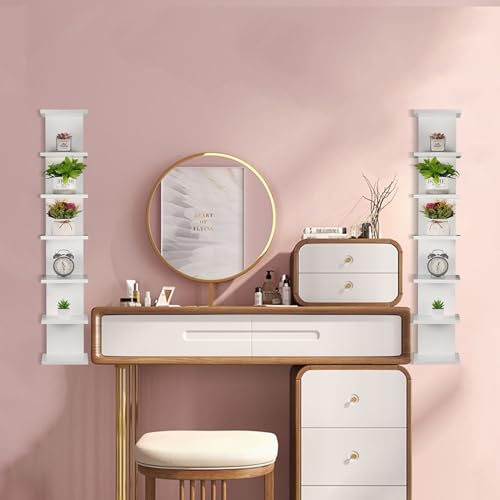 2 Pack 7 Tier Wall Shelf Unit - Lack Floating Shelf, Compact Display Floating Shelf, Vertical Column Wall Decor Mount Floating Storage Organizer Tall Tower Shelf for Bedrooms, Living Rooms(White)