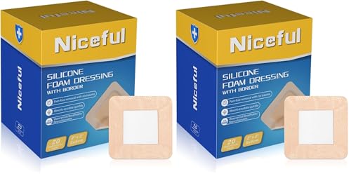 Niceful Silicone Foam Dressing 2 x 2 inch, 40 Count, Extra Hold - size: 2x2 Inch (20 Pcs) (Pack of 2)