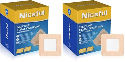Niceful Silicone Foam Dressing 2 x 2 inch, 40 Count, Extra Hold - size: 2x2 Inch (20 Pcs) (Pack of 2)
