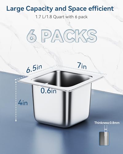 ZeroPone 6 Pack Hotel Pans 1/6 Size 4" Deep Steam Table Pan - color: 4 INCH, size: 1/6 SIZE