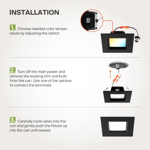ASD LED Black Retrofit 4 Inch Recessed Lights - Square 9W 709LM 2700-5000K Recessed Lighting 4 Inch, Wet Rated Dimmable Can Lights, Baffle Trim Wafer Lights, UL 6 Pack - color: Black, size: 6 Pack
