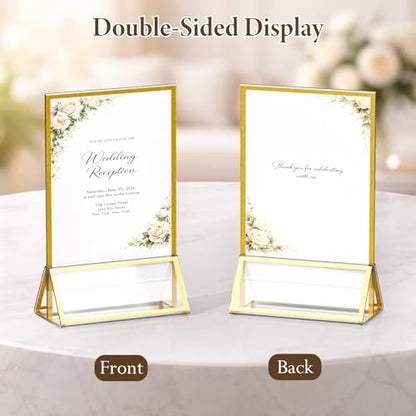 6"x8" Clear Acrylic Tabletop Sign Holder with Gold Frame, 12 Pack - size: 6"× 8"-12 Pack