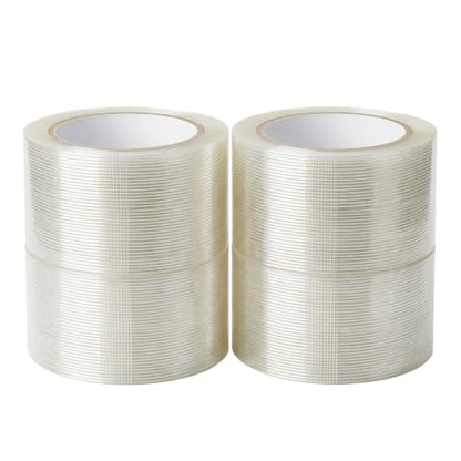 4 Roll Mono Filament Strapping Tape Heavy Duty Packing Tape, 1.77 Inch x 800 Inch 5.5 Mil, Transparent Fiberglass Reinforced Packaging Tape for Pallet Wrap Bundling Moving Warehouse