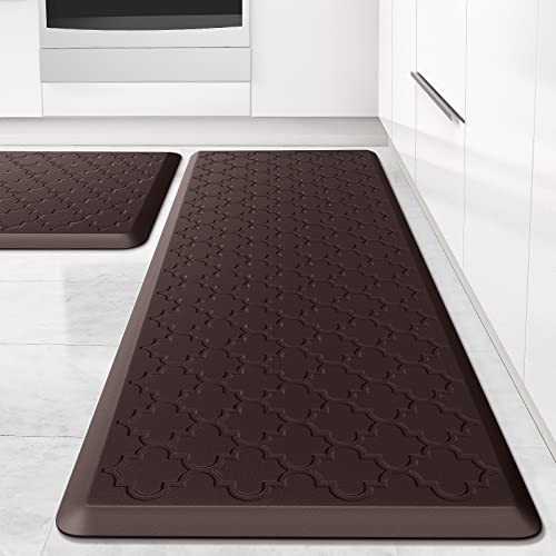 Kitchen Mat 2 PCS Cushioned Anti-Fatigue Floor Mat Standing Mat for Kitchen - color: Chocolate, size: 17.3"x29"+17.3"x47"