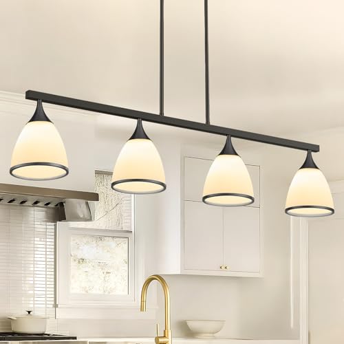 4-Light Modern Linear Chandelier for Kitchen Island Light Black - color: Black