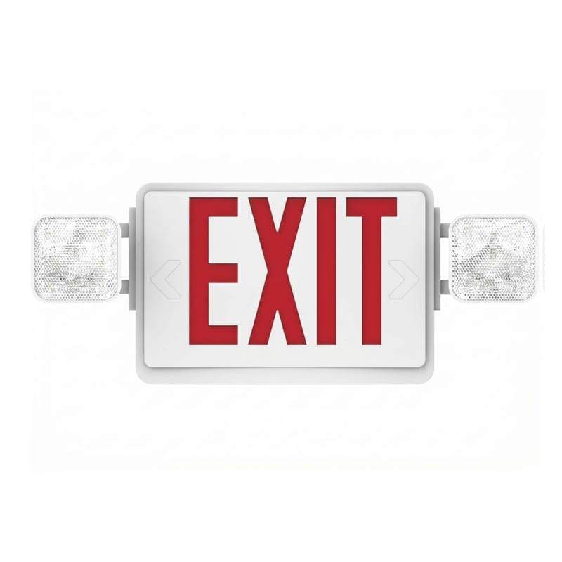 Pack 1 Double Sided LED Emergency Exit Sign with Dual Lights, Remote Capable, Backup Battery, Red Letters, Fire-Resistant (UL 94V-0), 120-277V Commercial Grade - size: 1 Pack