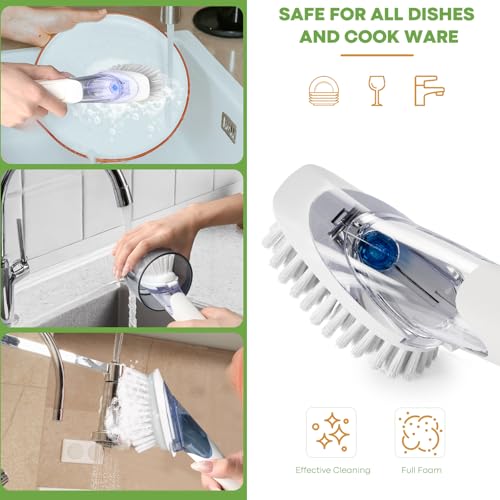 RIMAY Soap Dispensing Dish Brush Dish Scrubber with Soap Dispenser Handle - color: White