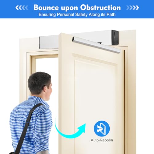 Automatic Swing Door Opener, 50W Commercial Automatic Door Opener Aluminum Alloy Low Noise Door Operator Intelligent Flush Door Motor Kit w/2 Remote Controllers for Offices Banks Hotels