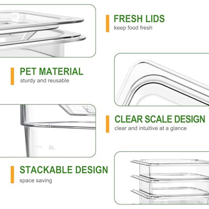 West Bay 6-Pack 1/6 Size 6''Deep NSF Polycarbonate Food Pans with Lids - color: 6" Deep 6 Pack, size: 1/6