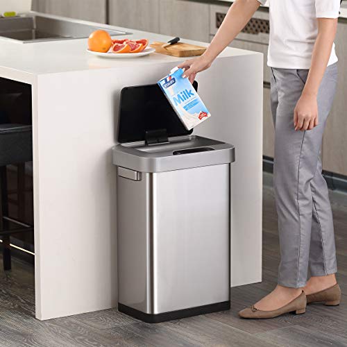 EKO EK9262MT-45L Horizon 45 Liter/11.9 Gallon Rectangular Motion Sensor Trash Can or Recycling Bin, Brushed Stainless Steel Finish - size: Horizon 45 liter - Stainless Steel