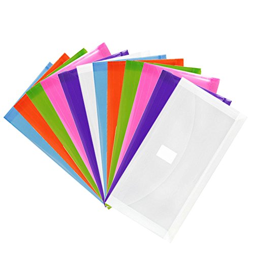 JAM PAPER Plastic Expansion Envelopes with Hook & Loop Closure - #10 Booklet Wallet - 5 1/4 x 10 with 1 Inch Expansion - Assorted Colors - 12/Pack - color: Assorted, size: #10 - Pack of 12
