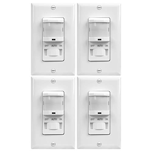 TOPGREENER in-Wall PIR Motion Sensor Light Switch,Need Neutral Wire,4 Pack - color: White, size: 4 Pack