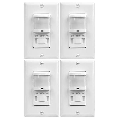 TOPGREENER in-Wall PIR Motion Sensor Light Switch,Need Neutral Wire,4 Pack - color: White, size: 4 Pack