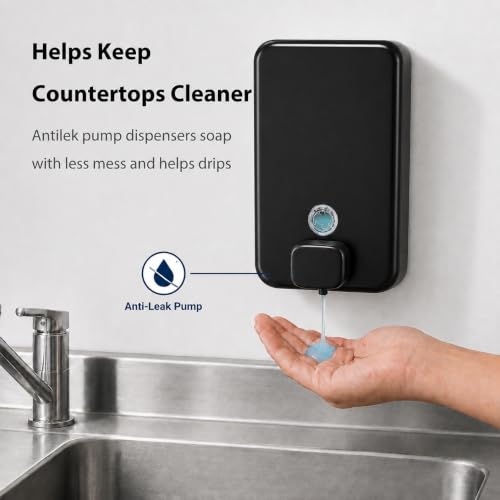 Commercial Wall Mount Soap Dispenser - Stainless Steel Bathroom Hand Soap 38.8oz Liquid - Anti-Leak Pump and Large Capacity Brushed Refillable - size: Vertical 42.4oz B