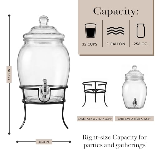 Style Setter Glass Beverage Drink Dispenser Fortuna with Metal Stand, 2 Gal - size: 2 Gallon